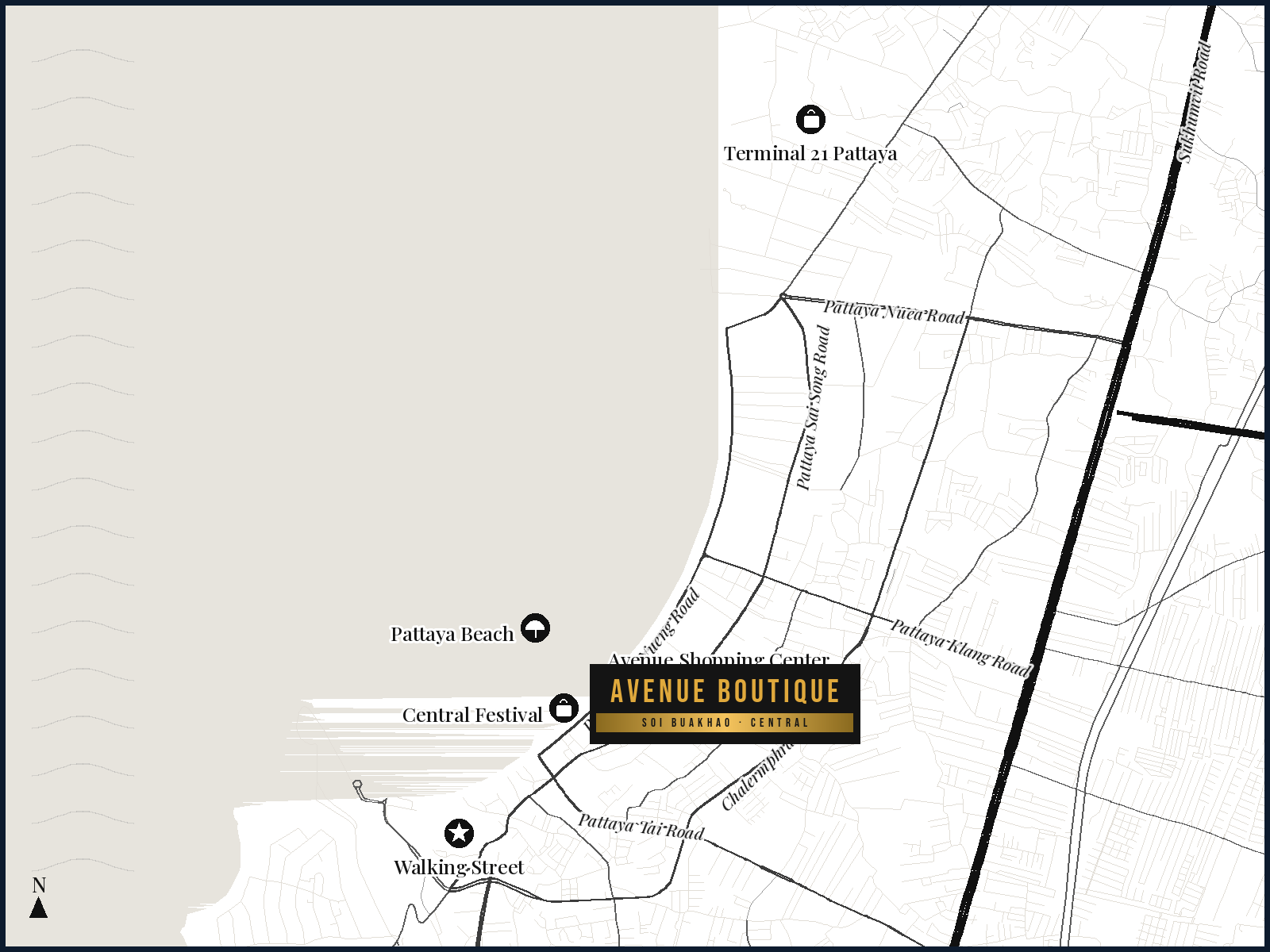 Standort und Lage, Avenue Boutique, Jomtien Second Road, Pattaya — Sky Thai Property
