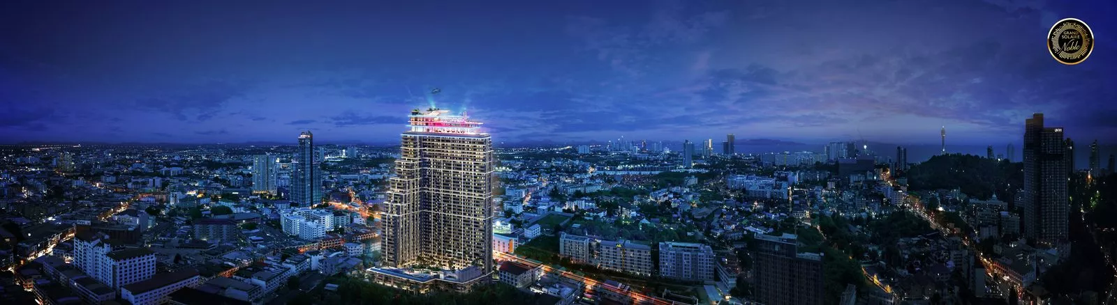 Außenansicht des Gebäudes — bei Nacht, Grand Solaire Noble, Pattaya City — Sky Thai Property