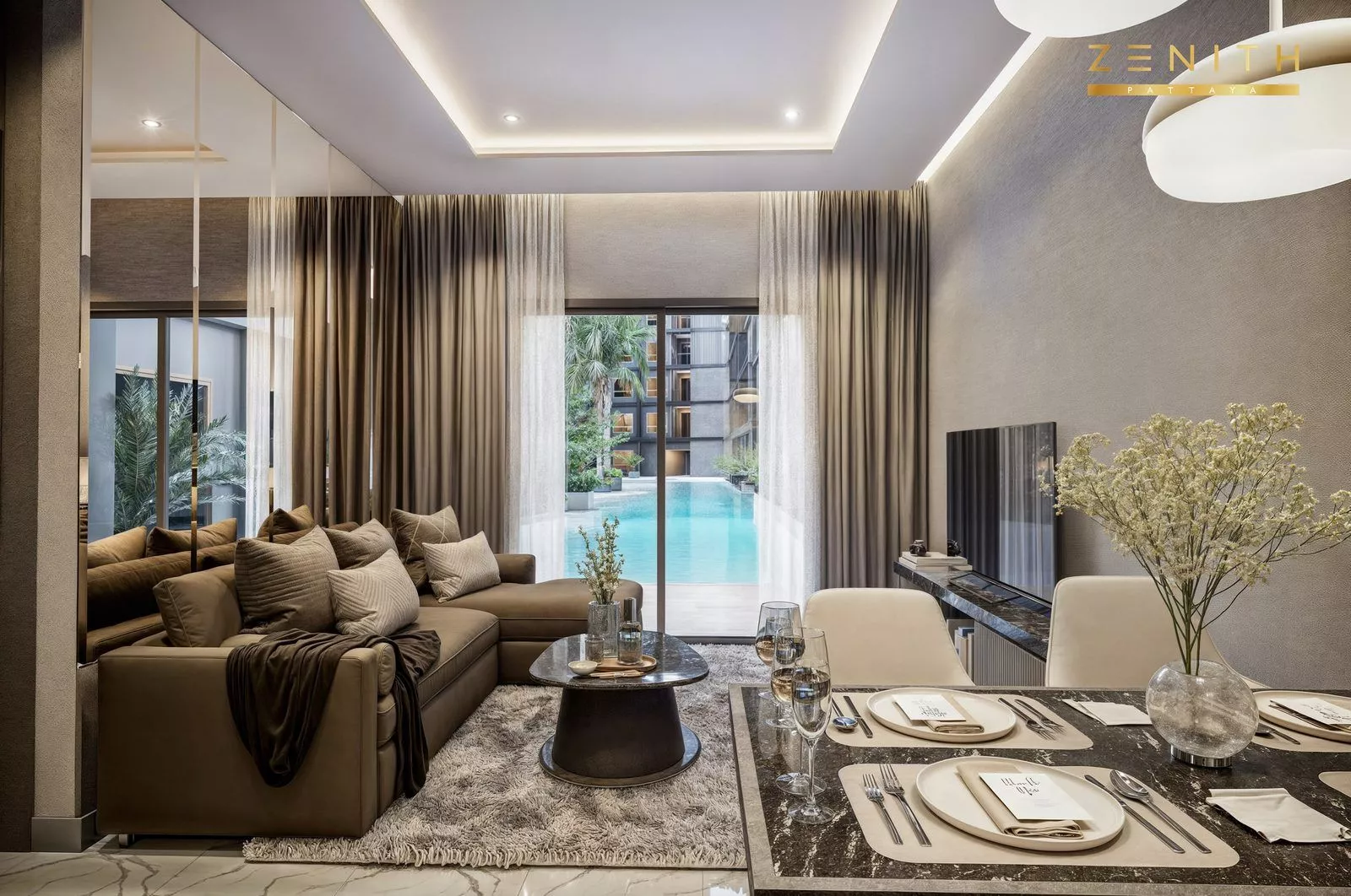Innenansicht, 1-Schlafzimmer, Zenith Pattaya, Pratumnak, Pattaya — Sky Thai Property